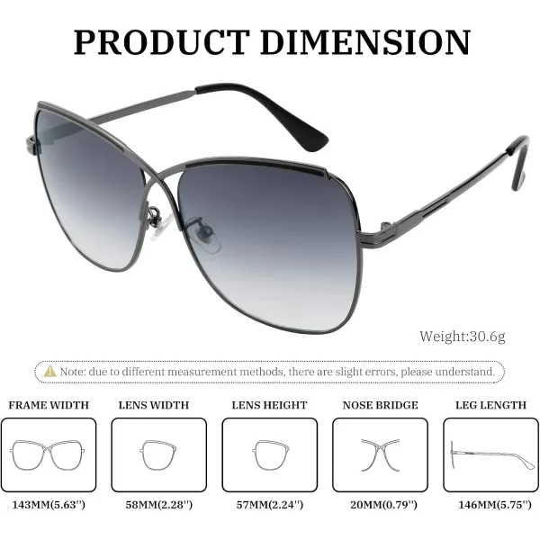 FEISEDY Womens Cute Sunglasses Oversized Butterfly X Shape Design Cateye Lady Sunglasses B2738Gun Grey Frame  Gradual Grey Lens