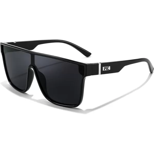 FEISEDY Fashion Flat Top Sunglasses Trendy Oversized Square Shades Women Men UV400 B2996Black Frame  Grey Lens