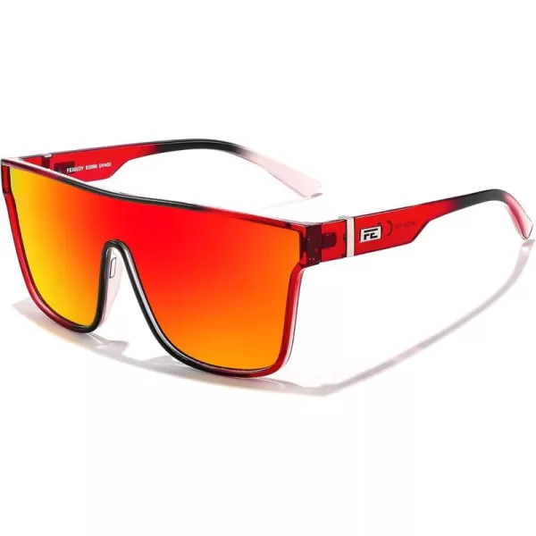 FEISEDY Fashion Flat Top Sunglasses Trendy Oversized Square Shades Women Men UV400 B2996Red Black Frame  Red Mirrored Lens