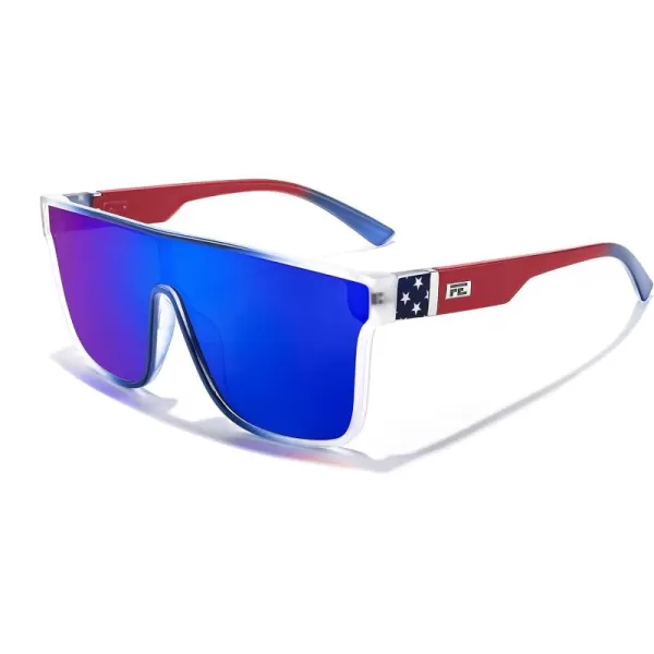 FEISEDY Fashion Flat Top Sunglasses Trendy Oversized Square Shades Women Men UV400 B2996Transparent Blue Frame  Blue Mirror Lens