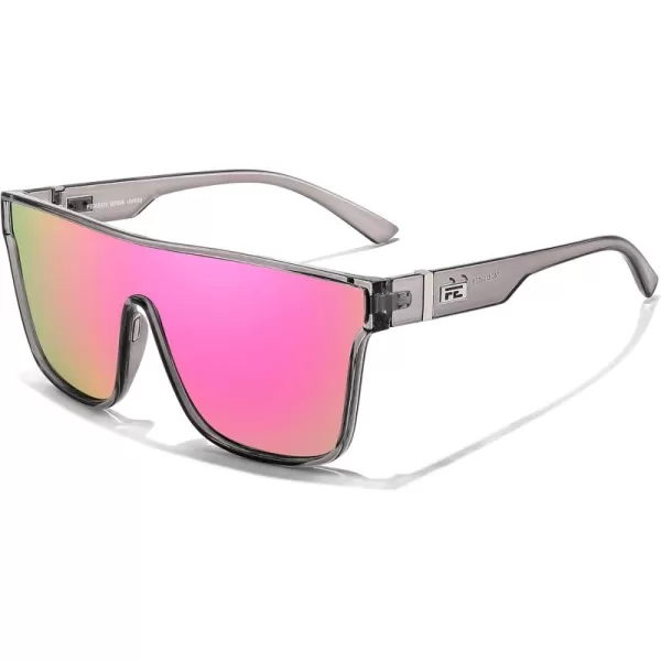 FEISEDY Fashion Flat Top Sunglasses Trendy Oversized Square Shades Women Men UV400 B2996Transparent Grey Frame  Pink Mirrored Lens