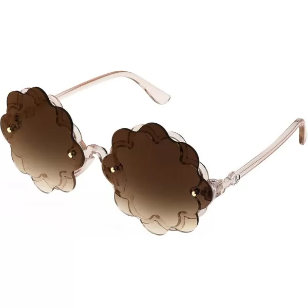 FEISEDY Girls Cute Flower Sunglasses Kids Round Toddler Baby Gglasses Colorful for Birthday Party Age 18 B2319Gradul Tea