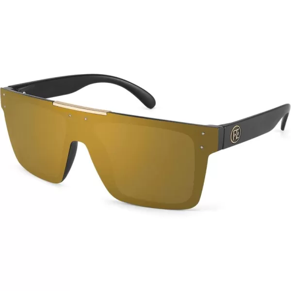 FEISEDY Men Women Sunglasses Polarized Oversized Square Vintage Cycling Running Fishing Golf Hiking Sports Sun Glasses B2990Polarized Brown Mirrored Lenses With Black Temples 003