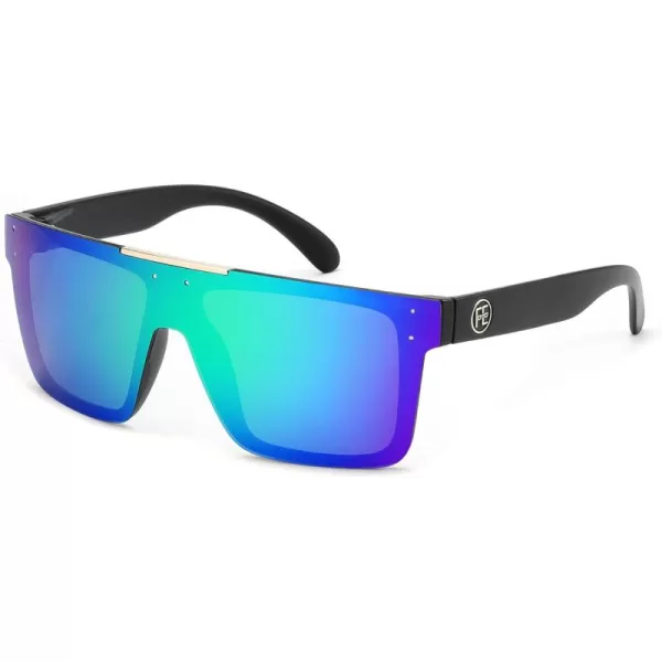 FEISEDY Men Women Sunglasses Polarized Oversized Square Vintage Cycling Running Fishing Golf Hiking Sports Sun Glasses B2990Polarized Green Lenses With Black Temples 007