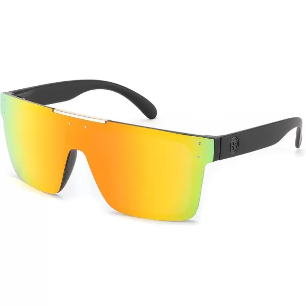 FEISEDY Men Women Sunglasses Polarized Oversized Square Vintage Cycling Running Fishing Golf Hiking Sports Sun Glasses B2990Polarized Red Gold Mirrored Lenses With Black Temples 005