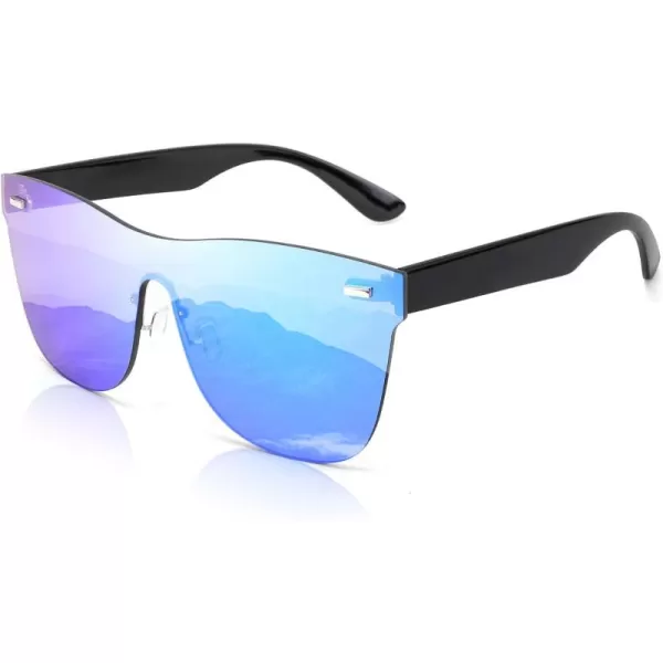 FEISEDY Mirrored Rimless Sunglasses One Piece Lens Reflective Sunglasses for Women Men B2647Blue
