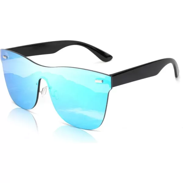 FEISEDY Mirrored Rimless Sunglasses One Piece Lens Reflective Sunglasses for Women Men B2647Cyan