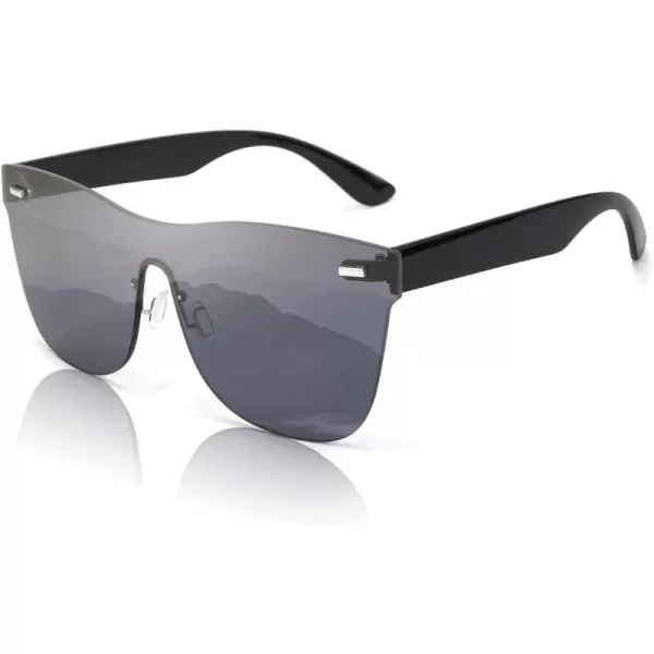 FEISEDY Mirrored Rimless Sunglasses One Piece Lens Reflective Sunglasses for Women Men B2647Grey