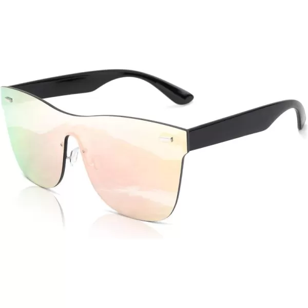 FEISEDY Mirrored Rimless Sunglasses One Piece Lens Reflective Sunglasses for Women Men B2647Pink Gold