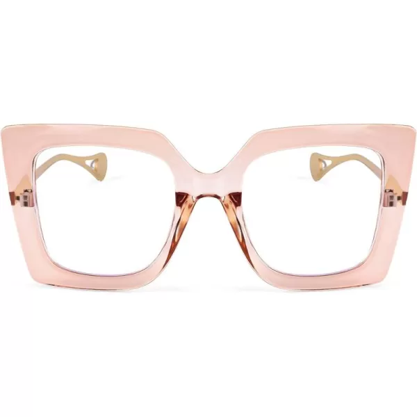 FEISEDY Oversized Square Blue Light Blocking Glasses Eye Strain Glare Pearl Inlay Arm Cat Eye Fashion Eyewear B2639Champagne