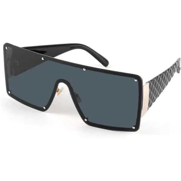 FEISEDY Oversized Square Sunglasses for Women Men Flat Top Shield Sunglasses One Piece Frameless Shades B2767Black