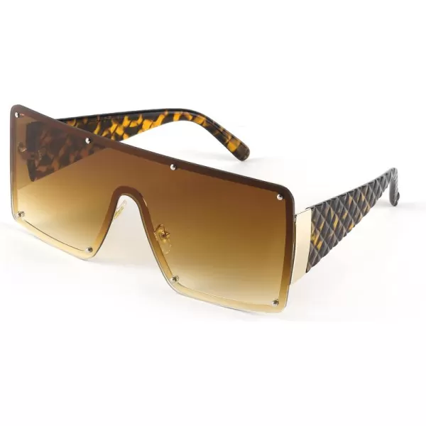 FEISEDY Oversized Square Sunglasses for Women Men Flat Top Shield Sunglasses One Piece Frameless Shades B2767Gradient Brown