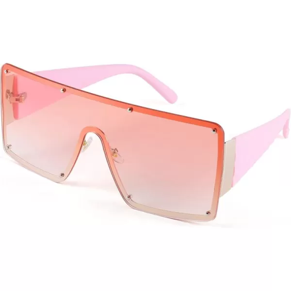 FEISEDY Oversized Square Sunglasses for Women Men Flat Top Shield Sunglasses One Piece Frameless Shades B2767Gradient Pink