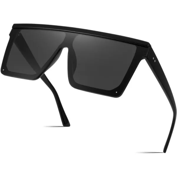 FEISEDY Oversized Sunglasses Mens Womens Flat Top Square Trendy Visor Shades UV400 B2470Black