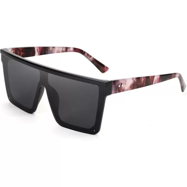 FEISEDY Oversized Sunglasses Mens Womens Flat Top Square Trendy Visor Shades UV400 B2470Black  Marbling