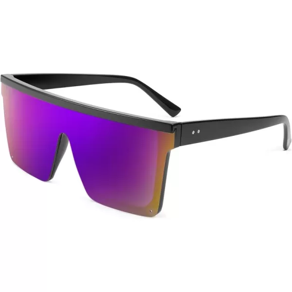 FEISEDY Oversized Sunglasses Mens Womens Flat Top Square Trendy Visor Shades UV400 B2470Dark Lavender