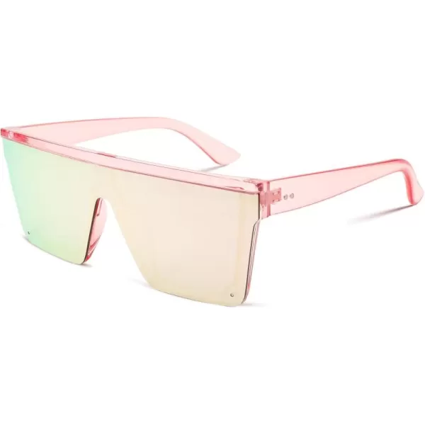 FEISEDY Oversized Sunglasses Mens Womens Flat Top Square Trendy Visor Shades UV400 B2470Pink Mirrored