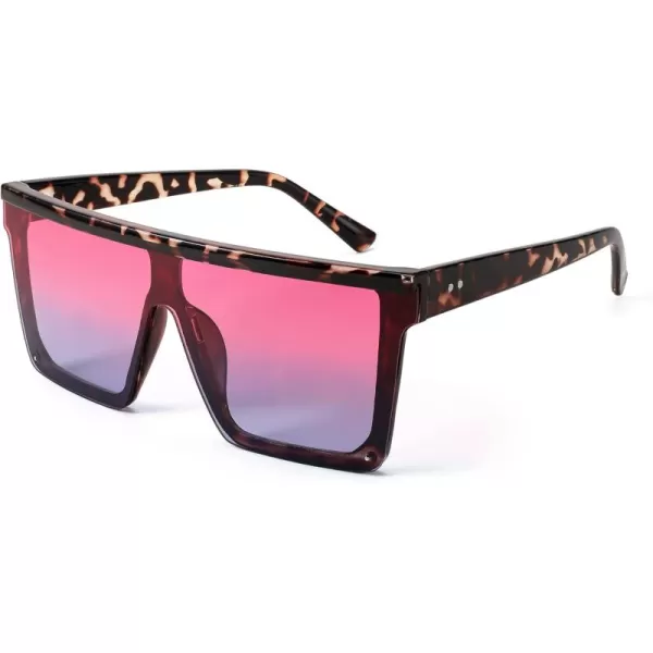 FEISEDY Oversized Sunglasses Mens Womens Flat Top Square Trendy Visor Shades UV400 B2470Pink Sunset Glow