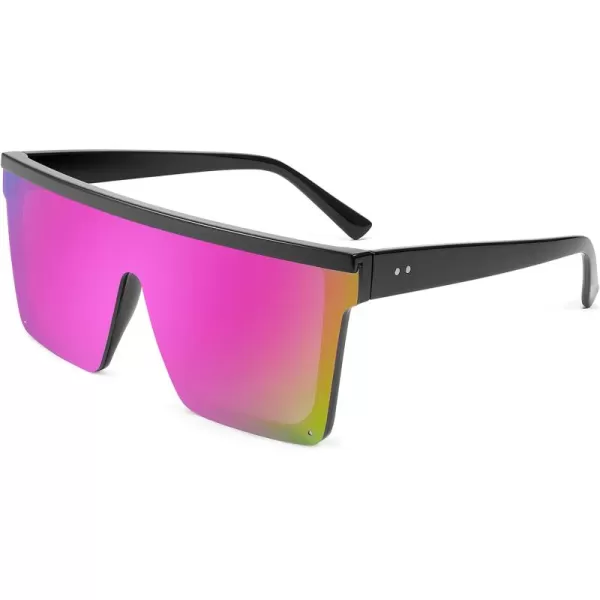 FEISEDY Oversized Sunglasses Mens Womens Flat Top Square Trendy Visor Shades UV400 B2470Purple Mirrored Lenses