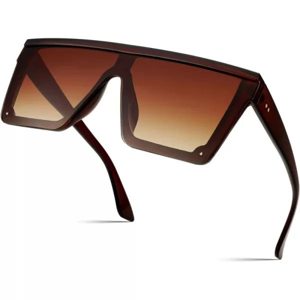 FEISEDY Oversized Sunglasses Mens Womens Flat Top Square Trendy Visor Shades UV400 B2470Red Brown