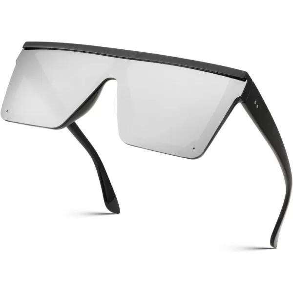 FEISEDY Oversized Sunglasses Mens Womens Flat Top Square Trendy Visor Shades UV400 B2470Silver Mirrored
