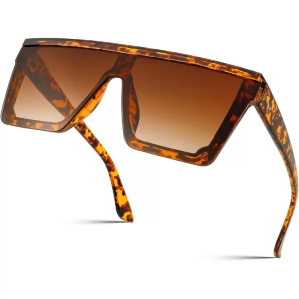 FEISEDY Oversized Sunglasses Mens Womens Flat Top Square Trendy Visor Shades UV400 B2470Tortoise