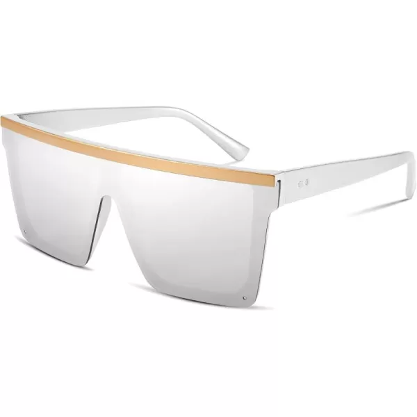 FEISEDY Oversized Sunglasses Mens Womens Flat Top Square Trendy Visor Shades UV400 B2470White Mirrored Lenses