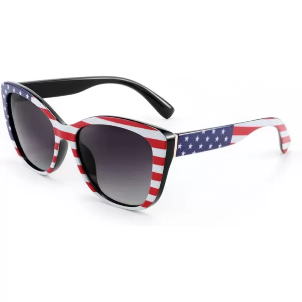 FEISEDY Polarized Vintage Sunglasses American Womens Square Jackie O Cat Eye Sunglasses B2451Usa American Flag