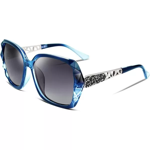 FEISEDY Polarized Women Square Sunglasses Sparkling Composite Shiny Frame B22891 BlueFade Smoke