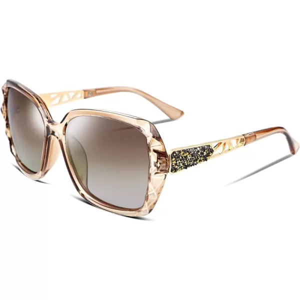 FEISEDY Polarized Women Square Sunglasses Sparkling Composite Shiny Frame B22893 Champagne