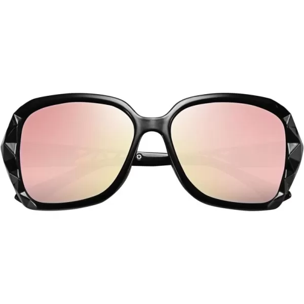 FEISEDY Polarized Women Square Sunglasses Sparkling Composite Shiny Frame B22894 BlackRose Gold Pink