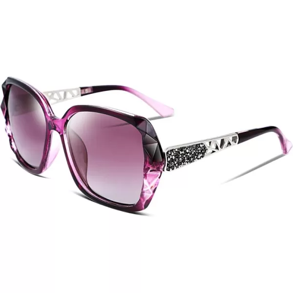 FEISEDY Polarized Women Square Sunglasses Sparkling Composite Shiny Frame B22895 Dark Rose