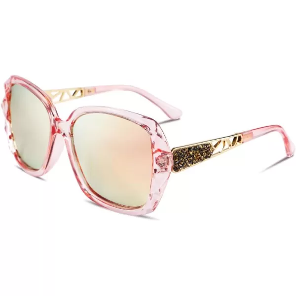 FEISEDY Polarized Women Square Sunglasses Sparkling Composite Shiny Frame B2289Clear Pink
