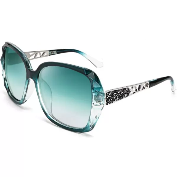 FEISEDY Polarized Women Square Sunglasses Sparkling Composite Shiny Frame B2289Emerald Green