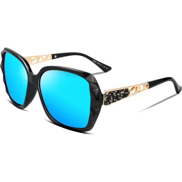 FEISEDY Polarized Women Square Sunglasses Sparkling Composite Shiny Frame B2289Ice Blue