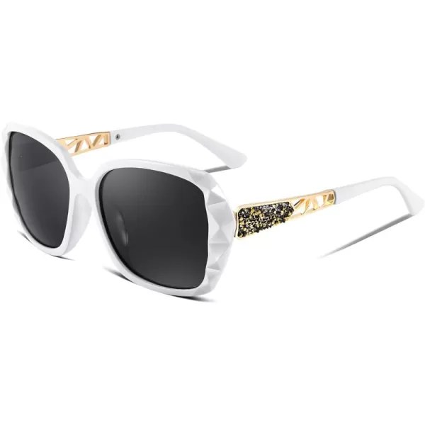FEISEDY Polarized Women Square Sunglasses Sparkling Composite Shiny Frame B2289White