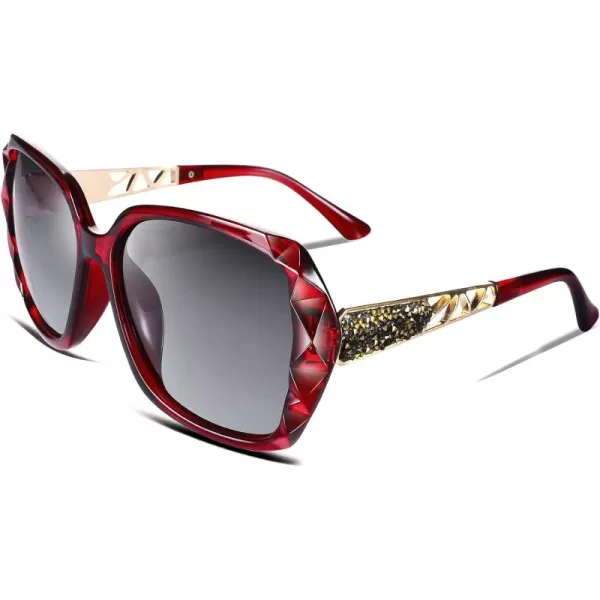 FEISEDY Polarized Women Square Sunglasses Sparkling Composite Shiny Frame B2289Wine