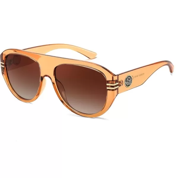 FEISEDY Retro Polarized Oversized Sunglasses for Men Women Trendy 70s Vintage Plastic Frame Sun Glasses B4150Champagne