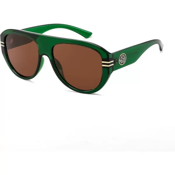 FEISEDY Retro Polarized Oversized Sunglasses for Men Women Trendy 70s Vintage Plastic Frame Sun Glasses B4150Green