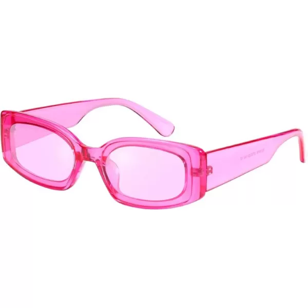FEISEDY Retro Rectangle Sunglasses Women Men Vintage 90s Small Glasses Thick Narrow Fashion Y2K Plastic Glasses B2462Clear Pink