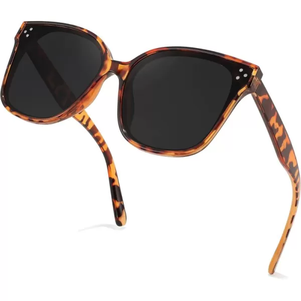 FEISEDY Retro Square Polarized Sunglasses Women Men Vintage Minimalist Shades B2600Leopard Frame Grey Lens