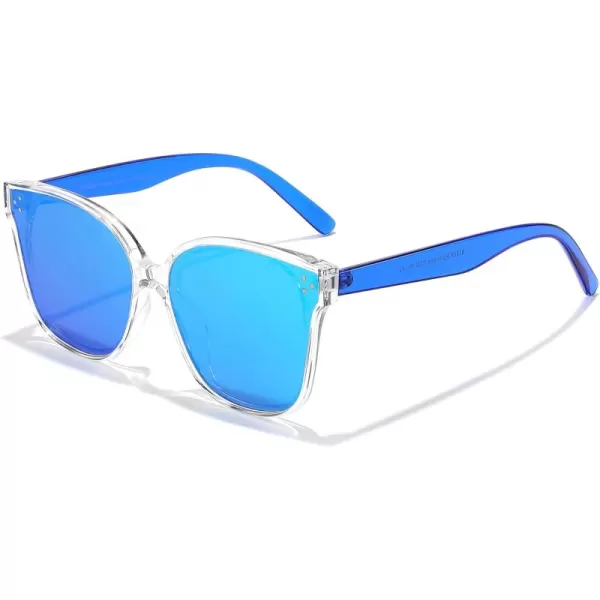 FEISEDY Retro Square Polarized Sunglasses Women Men Vintage Minimalist Shades B2600Transparentblue