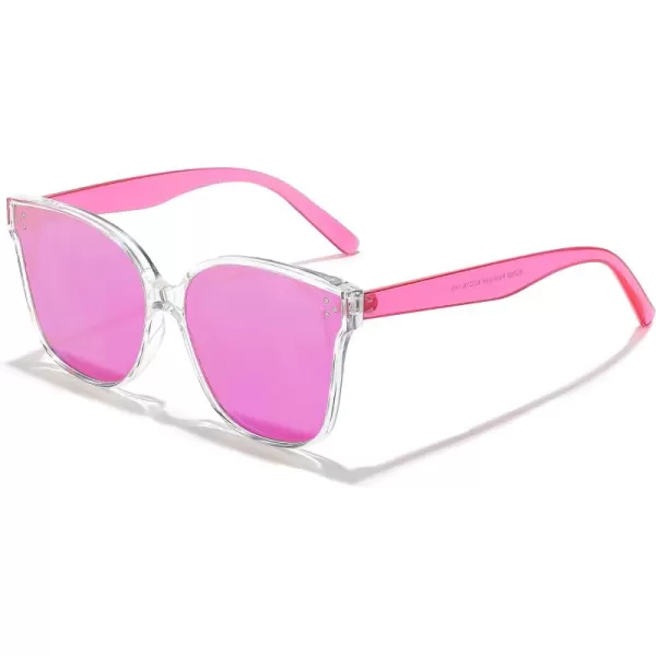 FEISEDY Retro Square Polarized Sunglasses Women Men Vintage Minimalist Shades B2600Transparentpink