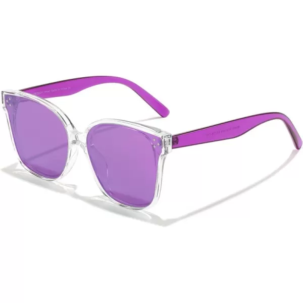 FEISEDY Retro Square Polarized Sunglasses Women Men Vintage Minimalist Shades B2600Transparentpurple