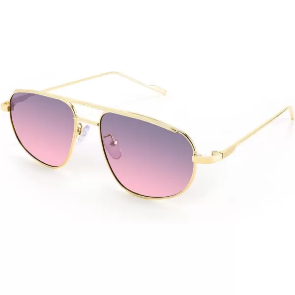 FEISEDY Retro Trendy Aviator Sunglasses Women Men 90s Small Vintage Glasses Stylish Gold Metal Oval Sunglasses B2906003 Gold FrameGray Pink Lens