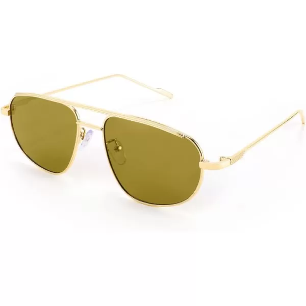 FEISEDY Retro Trendy Aviator Sunglasses Women Men 90s Small Vintage Glasses Stylish Gold Metal Oval Sunglasses B2906004 Gold FrameDark Green Lens