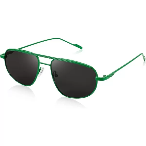 FEISEDY Retro Trendy Aviator Sunglasses Women Men 90s Small Vintage Glasses Stylish Gold Metal Oval Sunglasses B2906007 Green FrameGray Lens