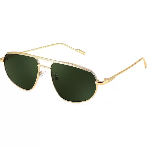 FEISEDY Retro Trendy Aviator Sunglasses Women Men 90s Small Vintage Glasses Stylish Gold Metal Oval Sunglasses B2906Gold FrameBlackish Green Lens