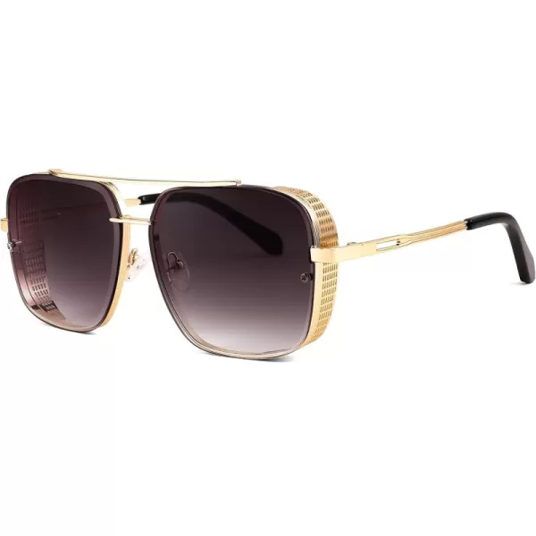 FEISEDY Sunglasses Mens Women Vintage Pilot Square Trendy Metal Steampunk Fishing Driving Sun Glasses B2894Gold Gradient Black