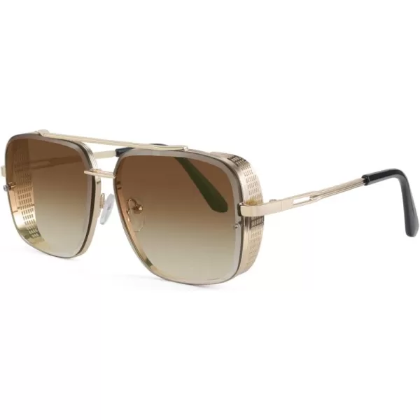 FEISEDY Sunglasses Mens Women Vintage Pilot Square Trendy Metal Steampunk Fishing Driving Sun Glasses B2894Gradient Brown